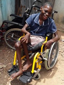 A boy on a wheelchair
